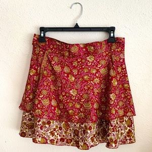 FINAL SALE: Tree of Life Handmade Wrap Mini Skirt Gold/Red Paisley